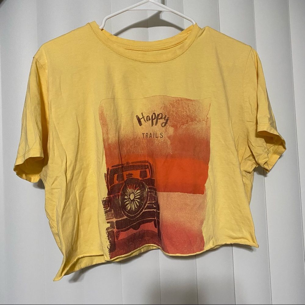 Life is good yellow happy tails crop top, 100% cotton